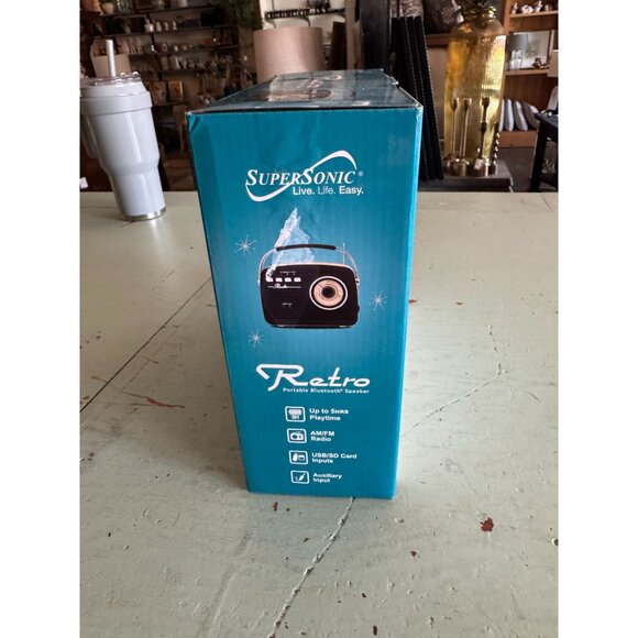 NWB Supersonic Retro Portable Bluetooth Speaker SC-1201BT With AM/FM Radio & USB - Picture 3 of 7